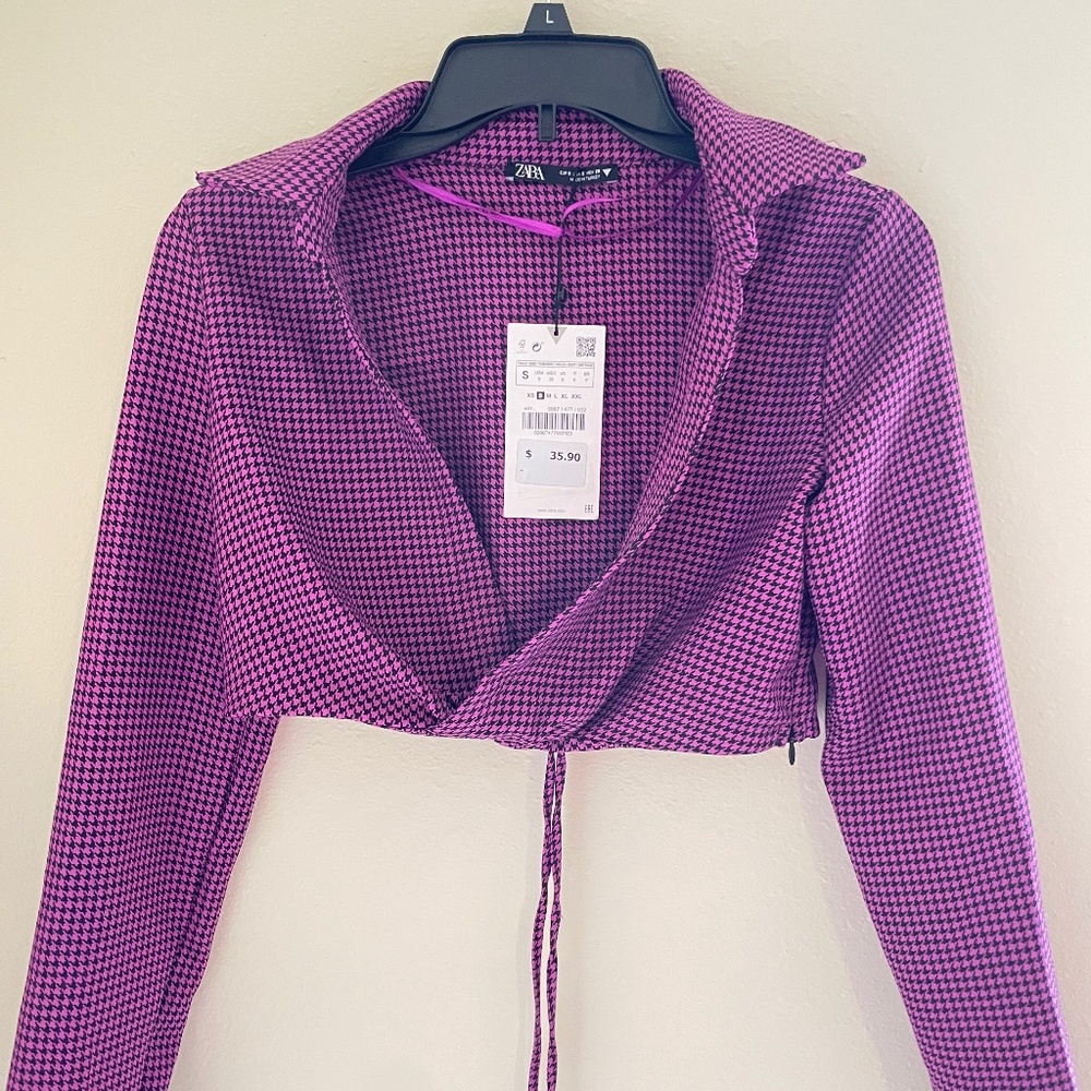 Zara Black & Purple Houndstooth Top
